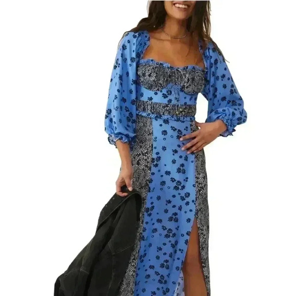 Free People Blue Tiger Lily Long Sleeve Maxi Dress - Picture 1 of 13